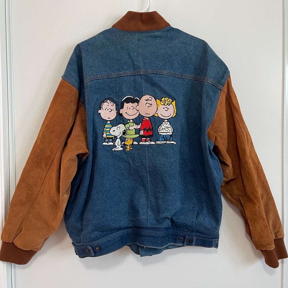 Vintage PEANUTS Charlie Brown Denim Suede bomber jacket | Size L